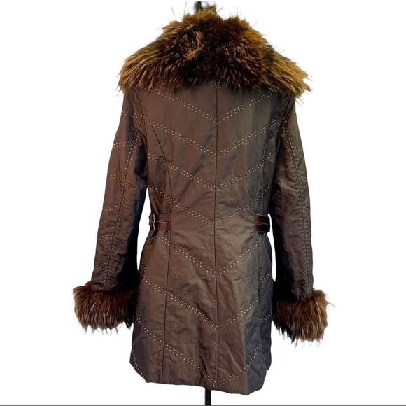 EVOLUZIONE by Rosa Mori brown winter puffer coat with Racoon trim collar/cuffs M - Picture 3 of 14